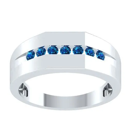 EternalDia Round Shape 0.25 Ct D/VVS1 Simulated Diamond Seven Stone Men's Wedding Band Ring In 925 Sterling Silver