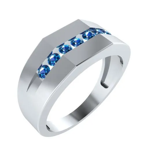 EternalDia Round Shape 0.25 Ct D/VVS1 Simulated Diamond Seven Stone Men's Wedding Band Ring In 925 Sterling Silver