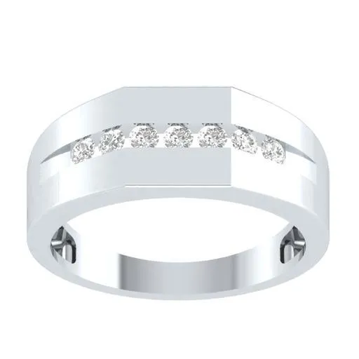 EternalDia Round Shape 0.25 Ct D/VVS1 Simulated Diamond Seven Stone Men's Wedding Band Ring In 925 Sterling Silver