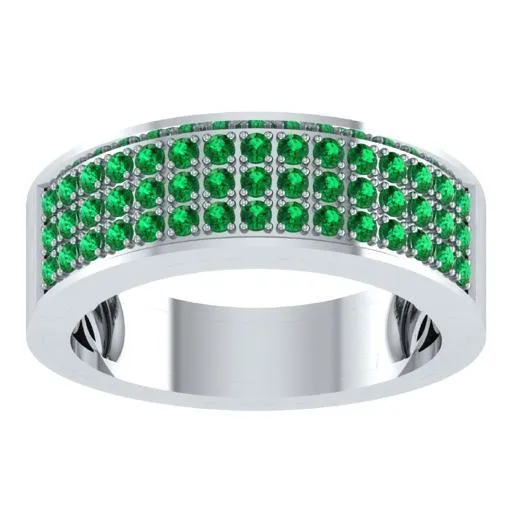 EternalDia Round Shape 1.5 Ct D/VVS1 Diamond Three Rows Wedding Band Ring In 925 Sterling Silver