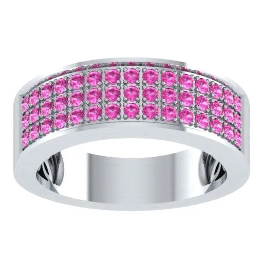 EternalDia Round Shape 1.5 Ct D/VVS1 Diamond Three Rows Wedding Band Ring In 925 Sterling Silver
