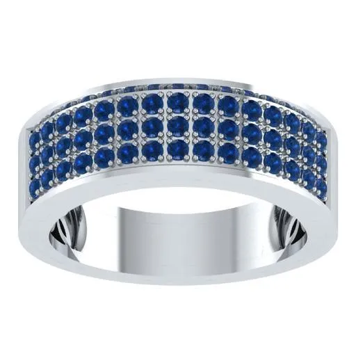 EternalDia Round Shape 1.5 Ct D/VVS1 Diamond Three Rows Wedding Band Ring In 925 Sterling Silver