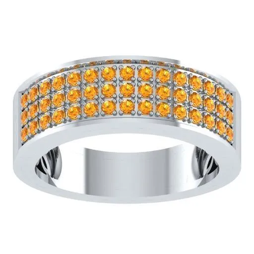 EternalDia Round Shape 1.5 Ct D/VVS1 Diamond Three Rows Wedding Band Ring In 925 Sterling Silver