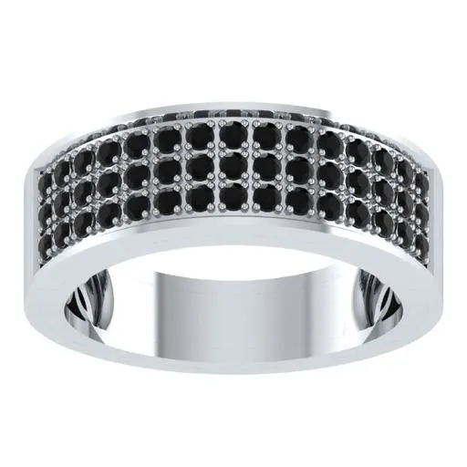 EternalDia Round Shape 1.5 Ct D/VVS1 Diamond Three Rows Wedding Band Ring In 925 Sterling Silver