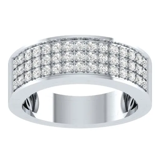 EternalDia Round Shape 1.5 Ct D/VVS1 Diamond Three Rows Wedding Band Ring In 925 Sterling Silver