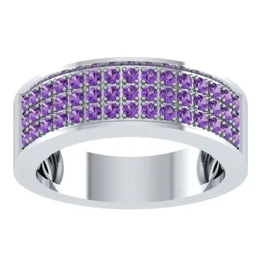 EternalDia Round Shape 1.5 Ct D/VVS1 Diamond Three Rows Wedding Band Ring In 925 Sterling Silver