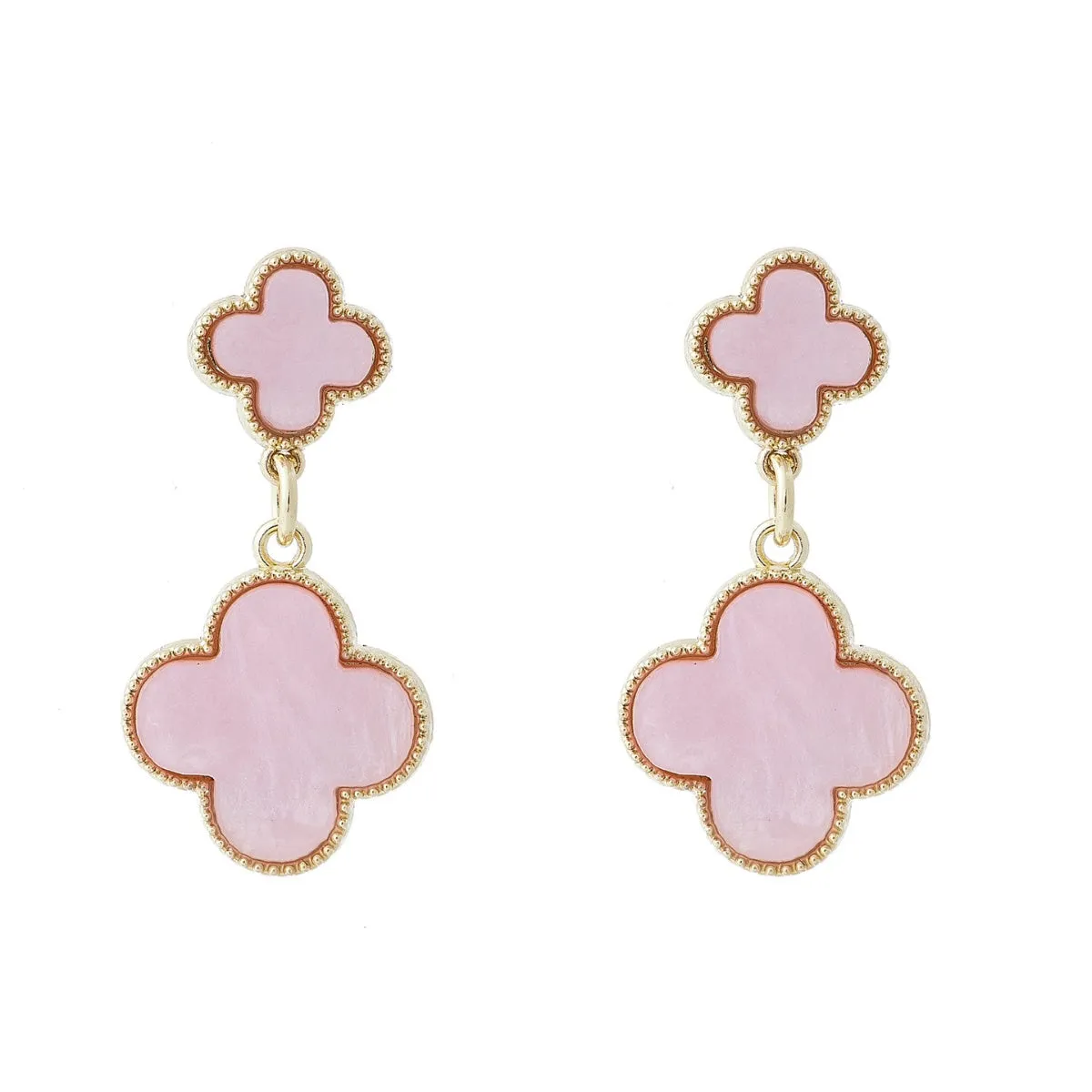 Eva Clover Drop Earrings (Pink)
