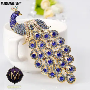 Extra Large Sapphire Crystal Rhinestone Peacock Brooch