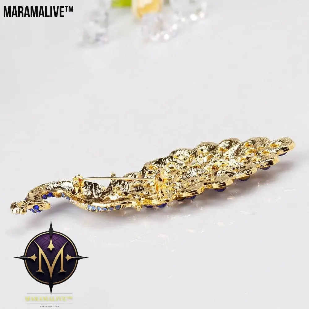 Extra Large Sapphire Crystal Rhinestone Peacock Brooch