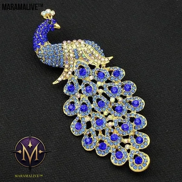 Extra Large Sapphire Crystal Rhinestone Peacock Brooch