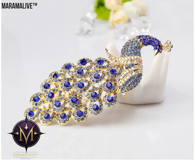 Extra Large Sapphire Crystal Rhinestone Peacock Brooch