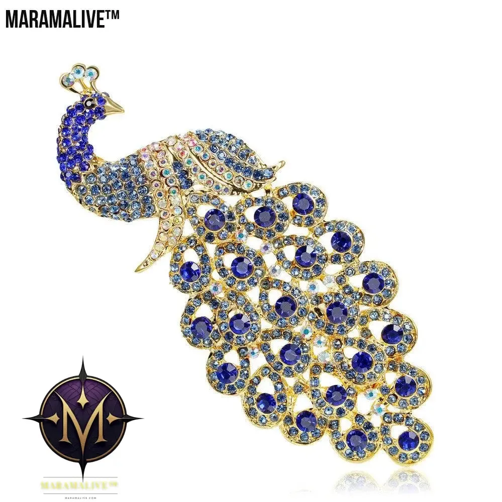 Extra Large Sapphire Crystal Rhinestone Peacock Brooch