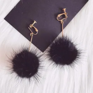Fancy Fuzz Ball Drop Earrings