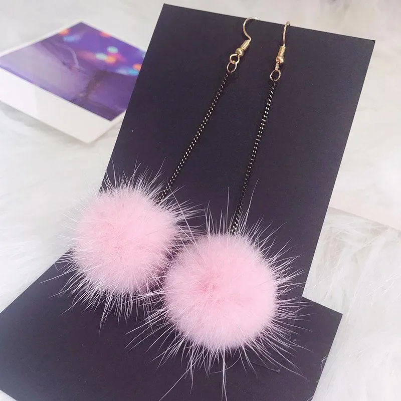 Fancy Fuzz Ball Drop Earrings