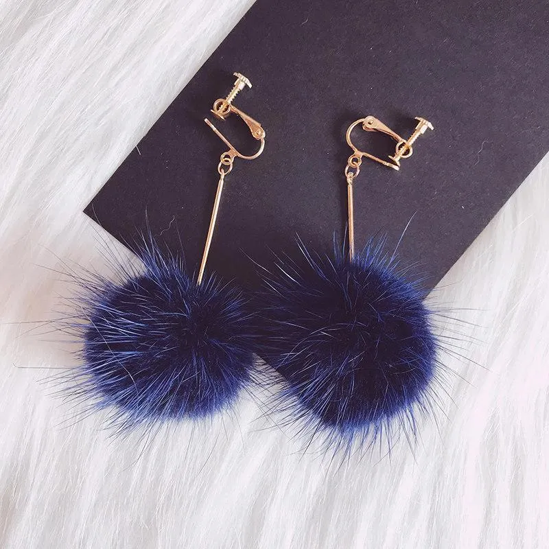 Fancy Fuzz Ball Drop Earrings