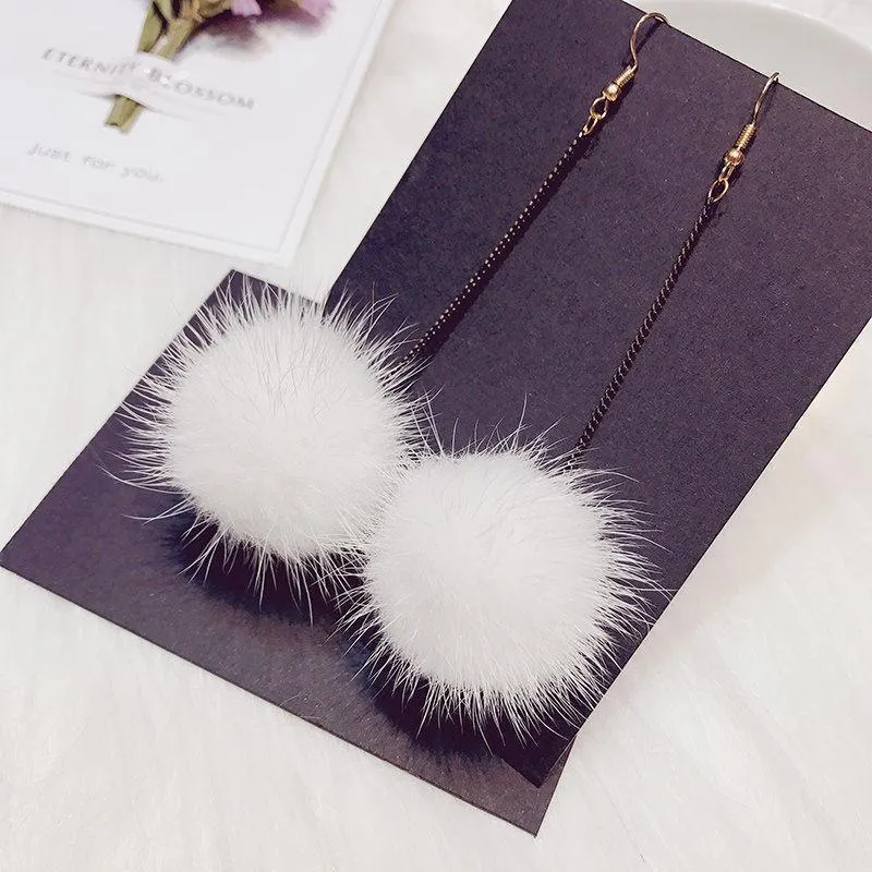 Fancy Fuzz Ball Drop Earrings