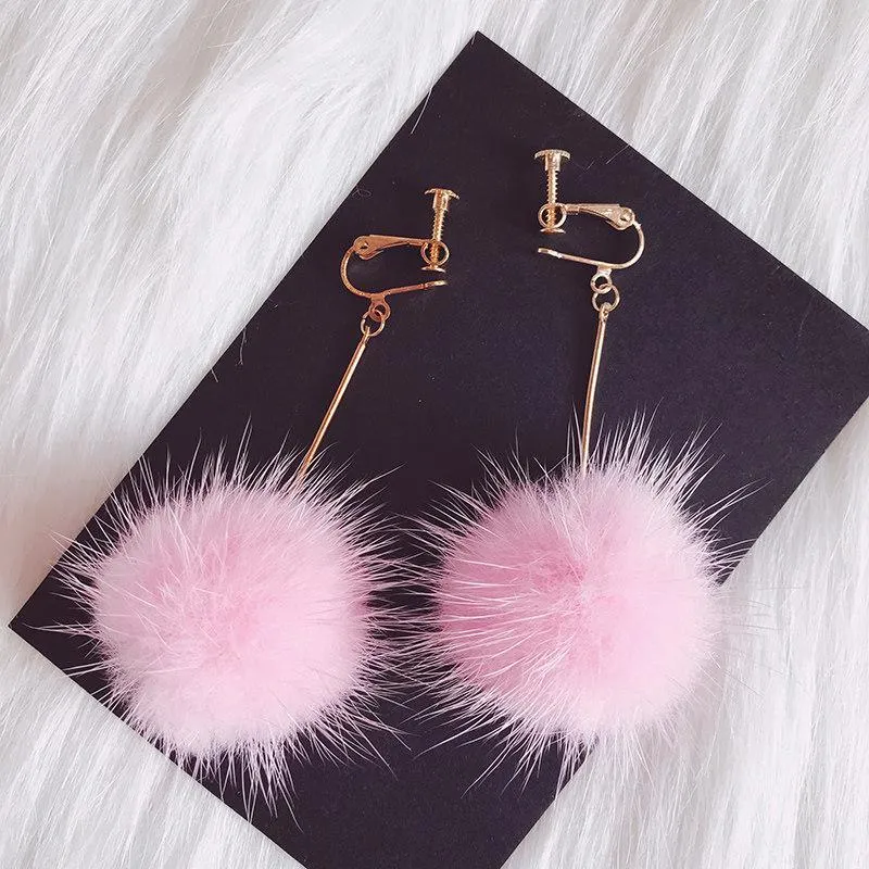 Fancy Fuzz Ball Drop Earrings