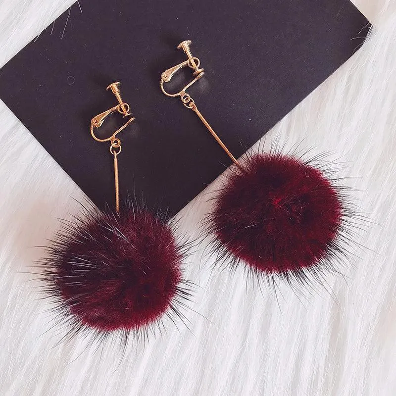 Fancy Fuzz Ball Drop Earrings