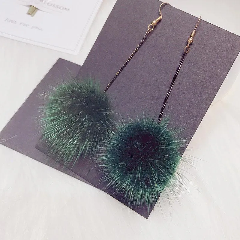 Fancy Fuzz Ball Drop Earrings