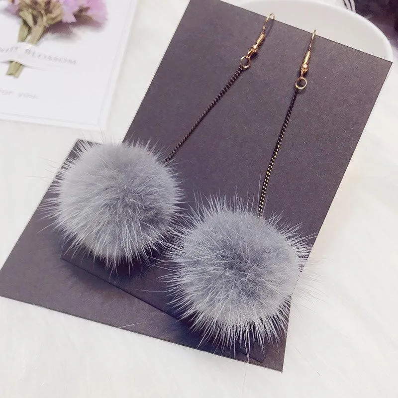 Fancy Fuzz Ball Drop Earrings