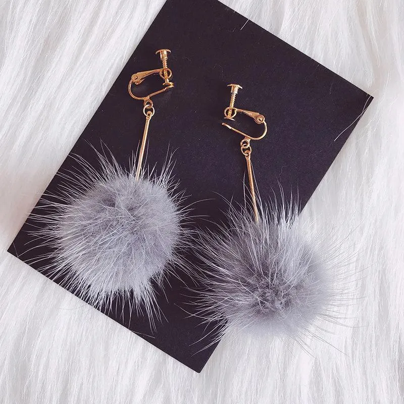 Fancy Fuzz Ball Drop Earrings