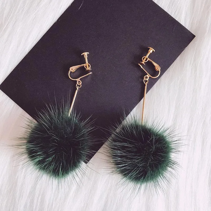 Fancy Fuzz Ball Drop Earrings