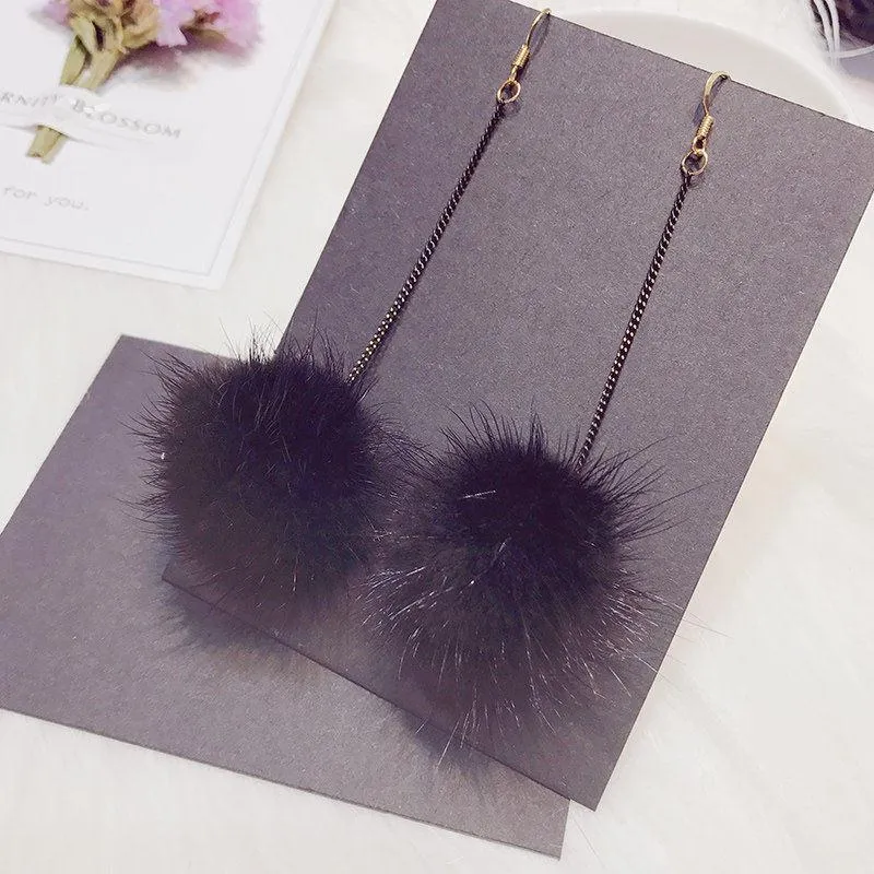 Fancy Fuzz Ball Drop Earrings