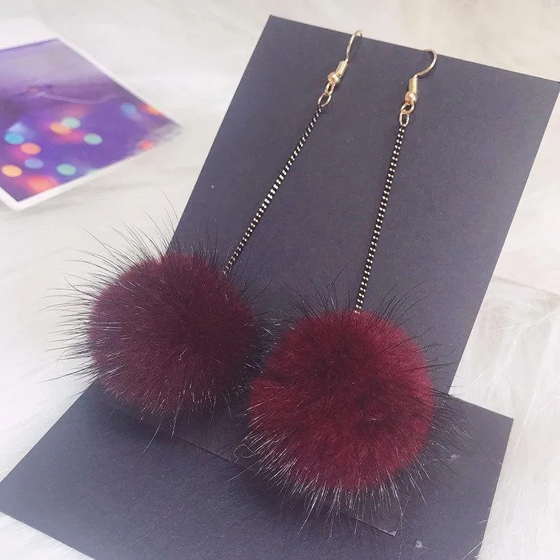 Fancy Fuzz Ball Drop Earrings