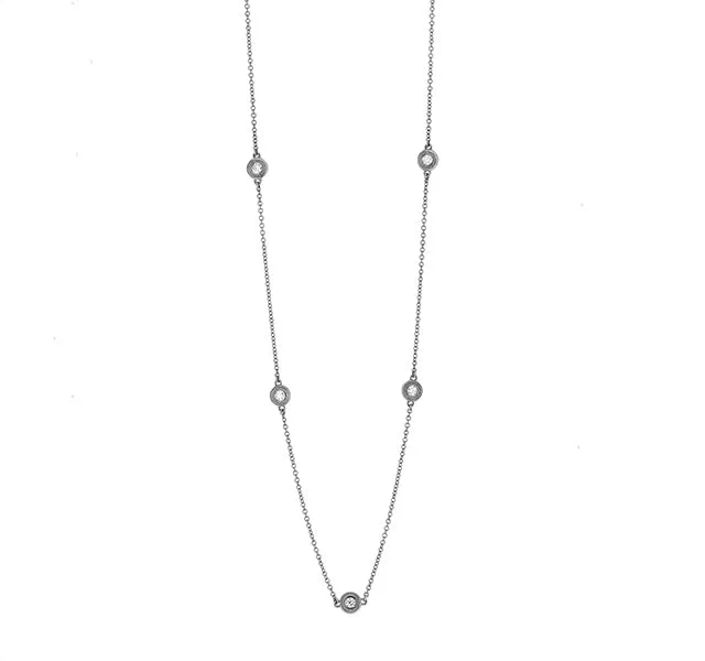 Five Diamond Station Necklace in White Gold