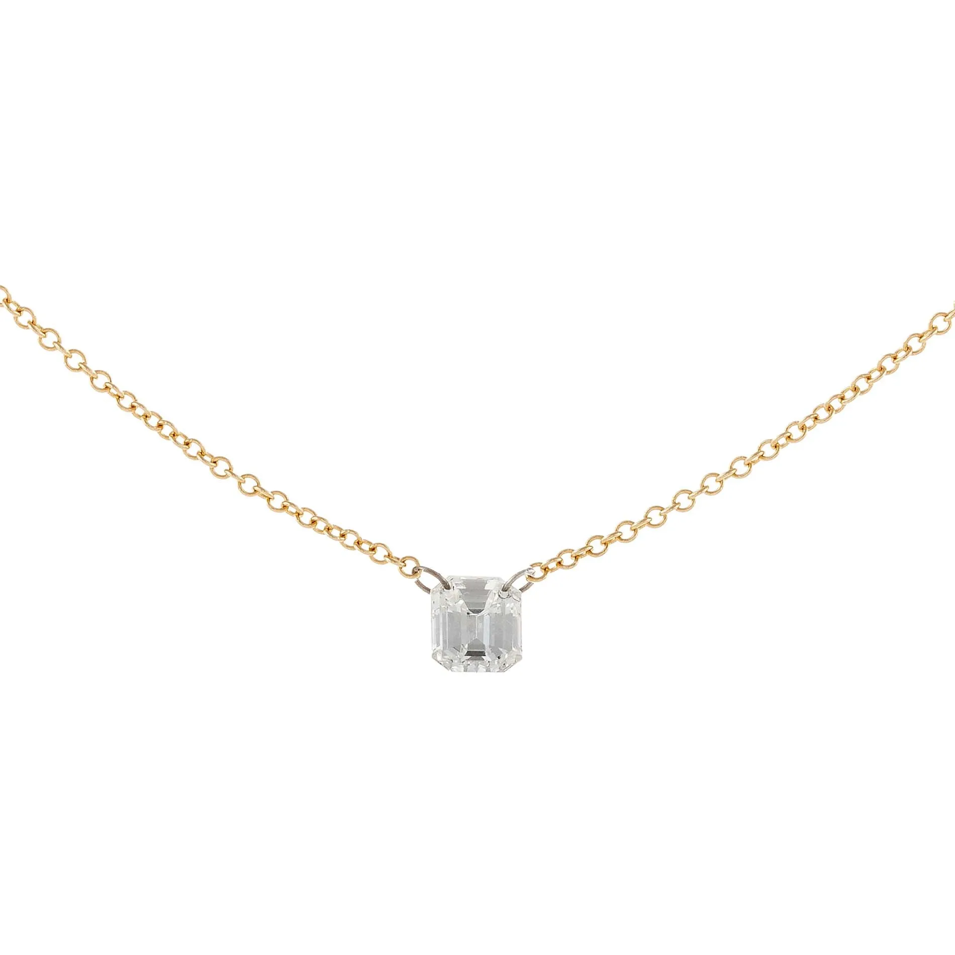 Floating Emerald Cut Diamond Necklace 18K