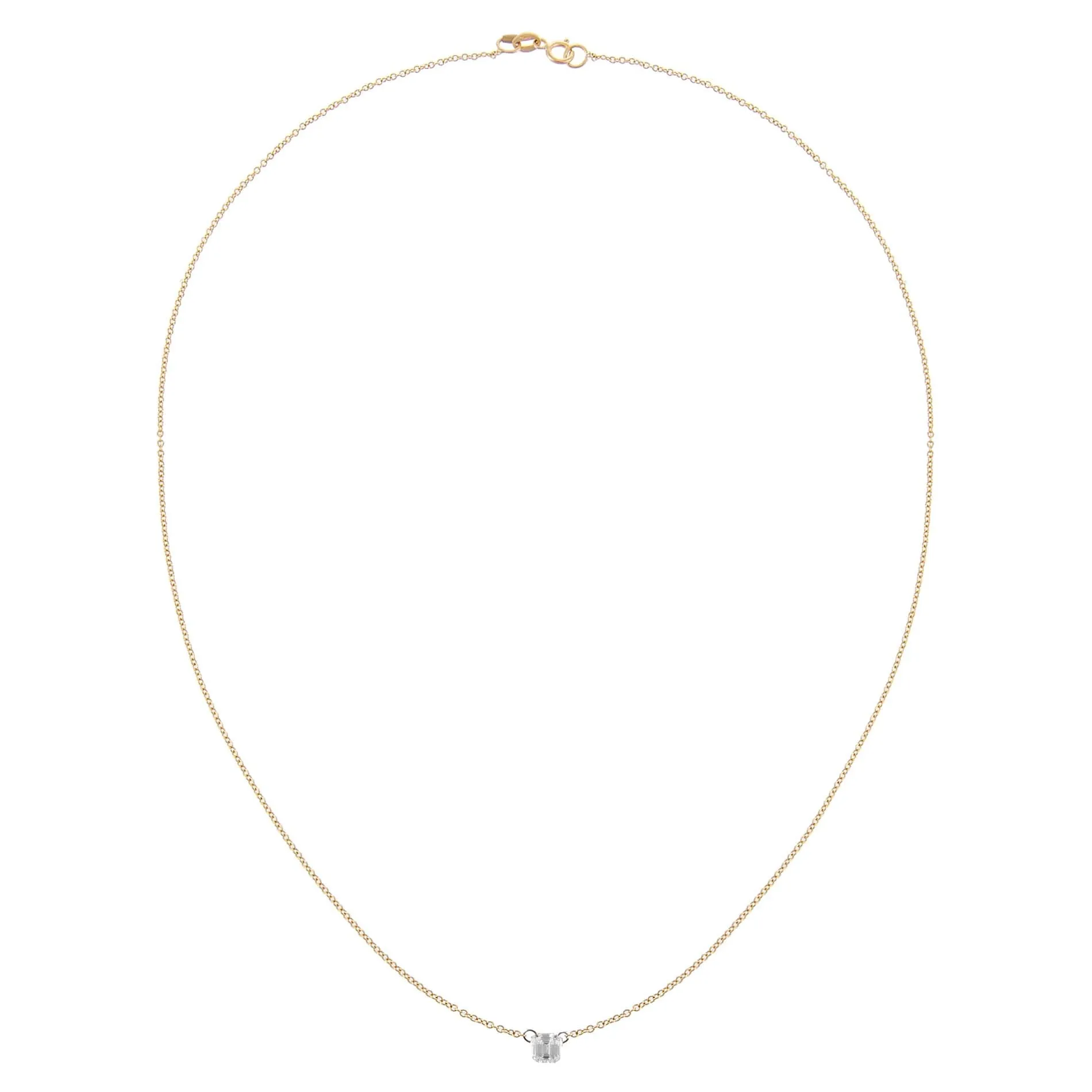 Floating Emerald Cut Diamond Necklace 18K