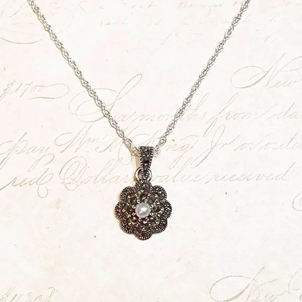 Floral Star Freshwater Pearl Pendant Necklace