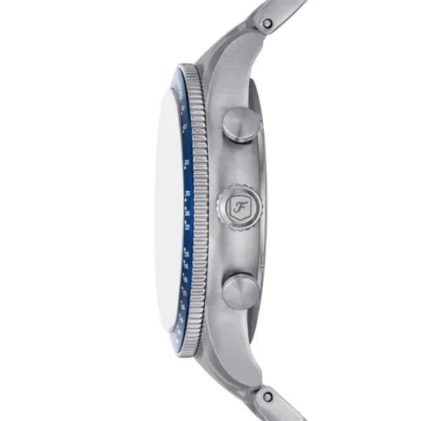 Fossil Sport Tourer Silver Stainless Steel Blue Dial Chronograph Quartz Watch for Gents - FS6047