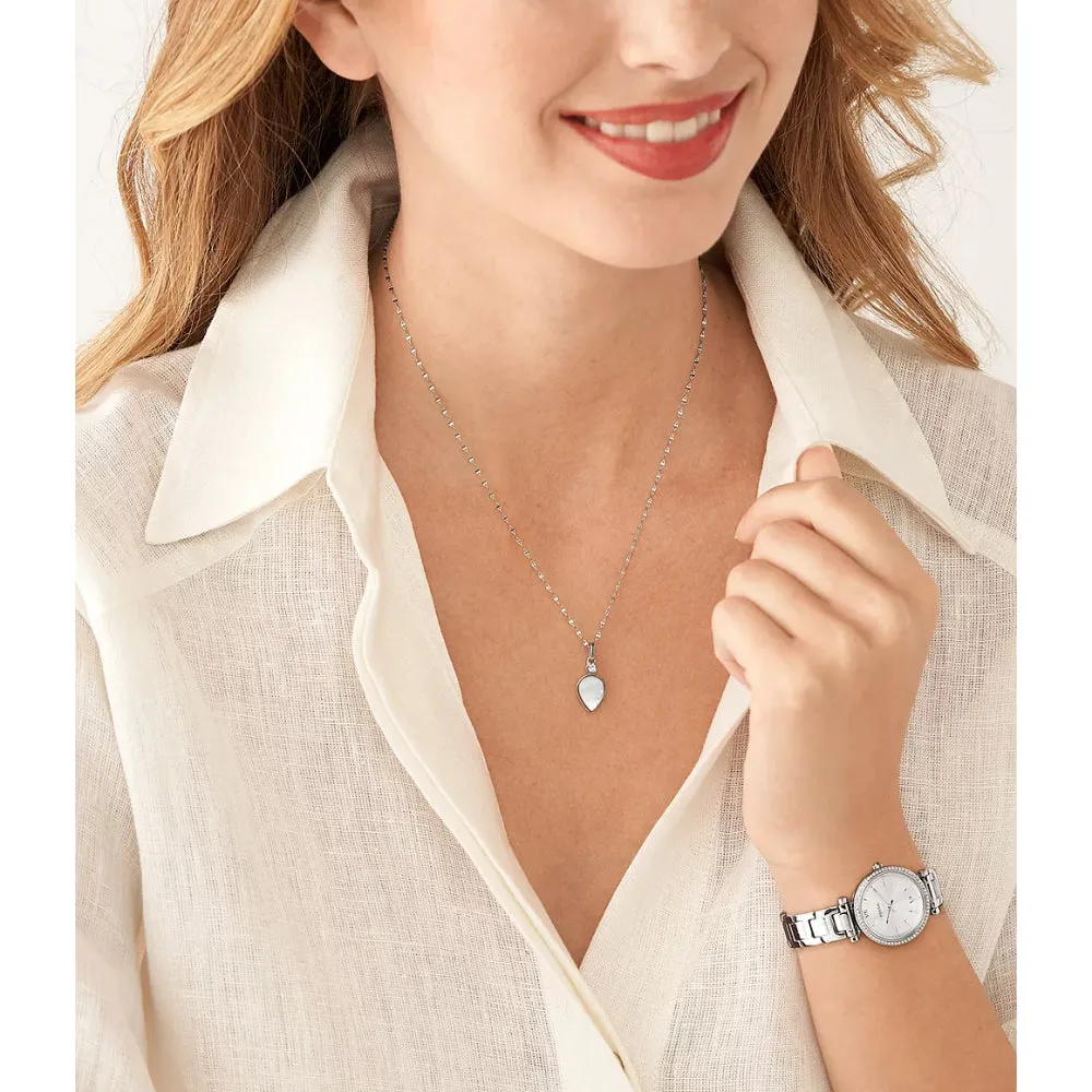 Fossil Women's Carlie Three-Hand Stainless Steel Watch and Necklace Set