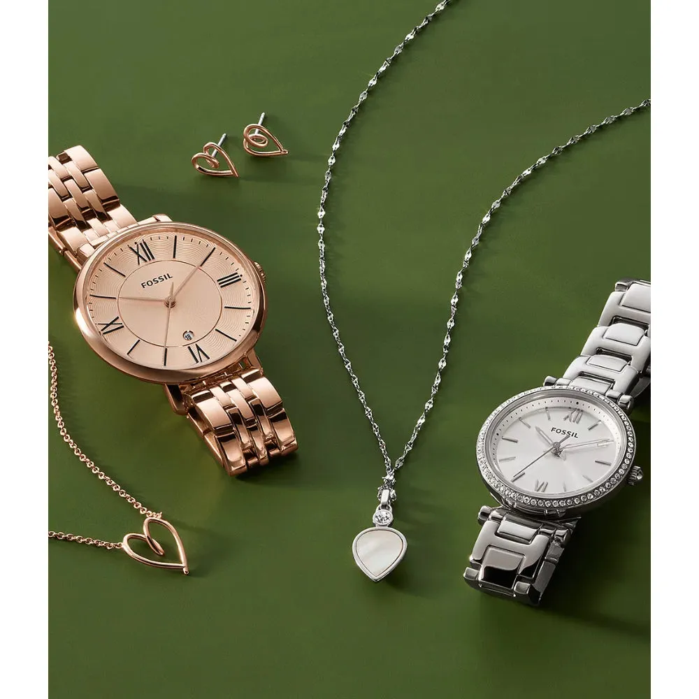 Fossil Women's Carlie Three-Hand Stainless Steel Watch and Necklace Set