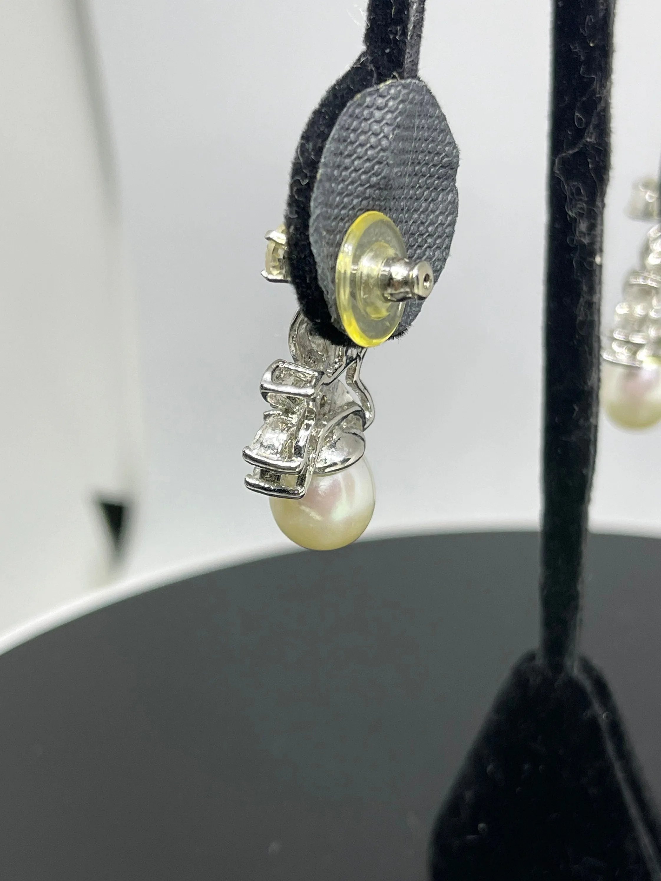 Freshwater Pearl & Cubic Zirconia Sterling Silver Earrings