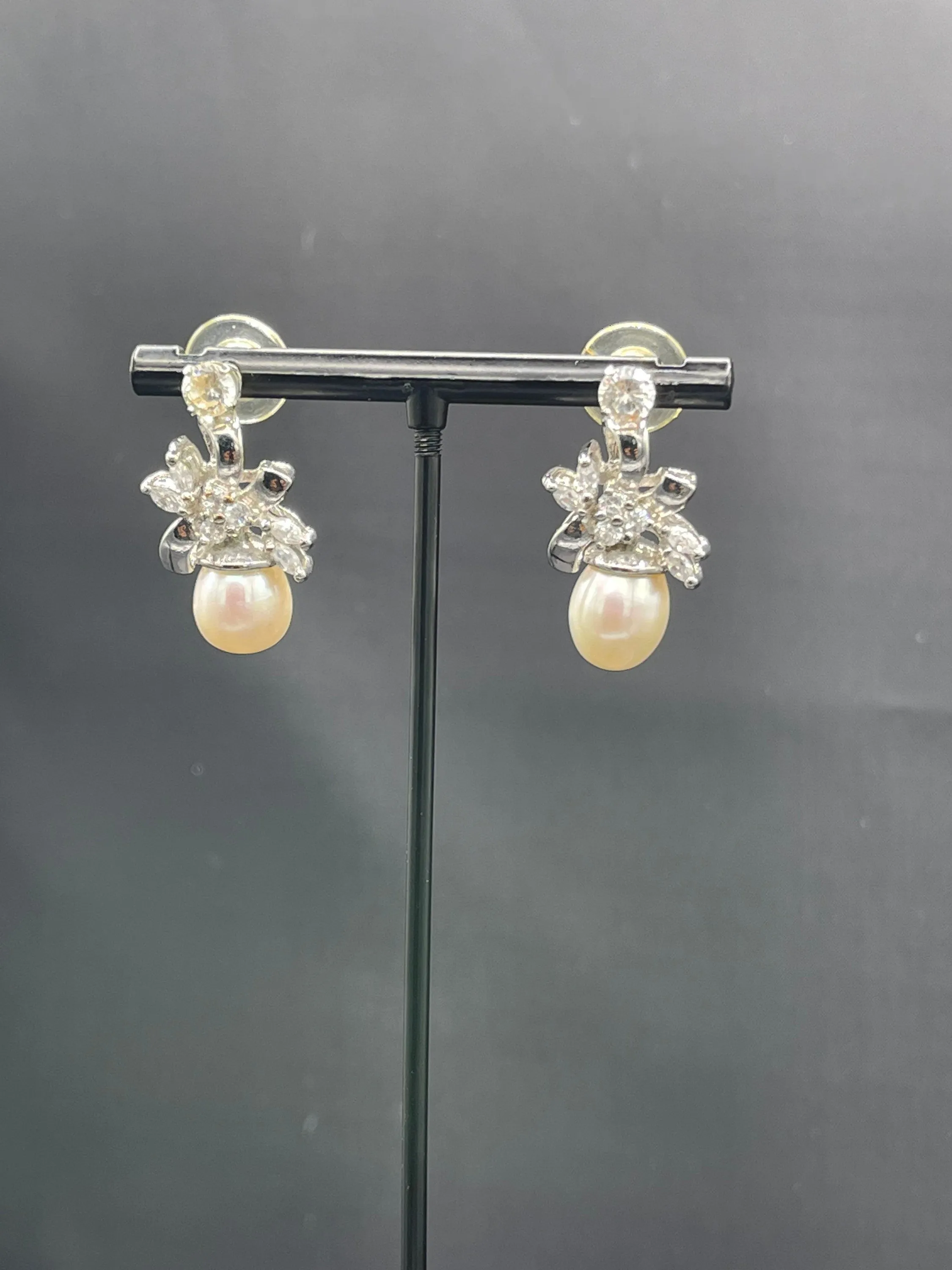 Freshwater Pearl & Cubic Zirconia Sterling Silver Earrings
