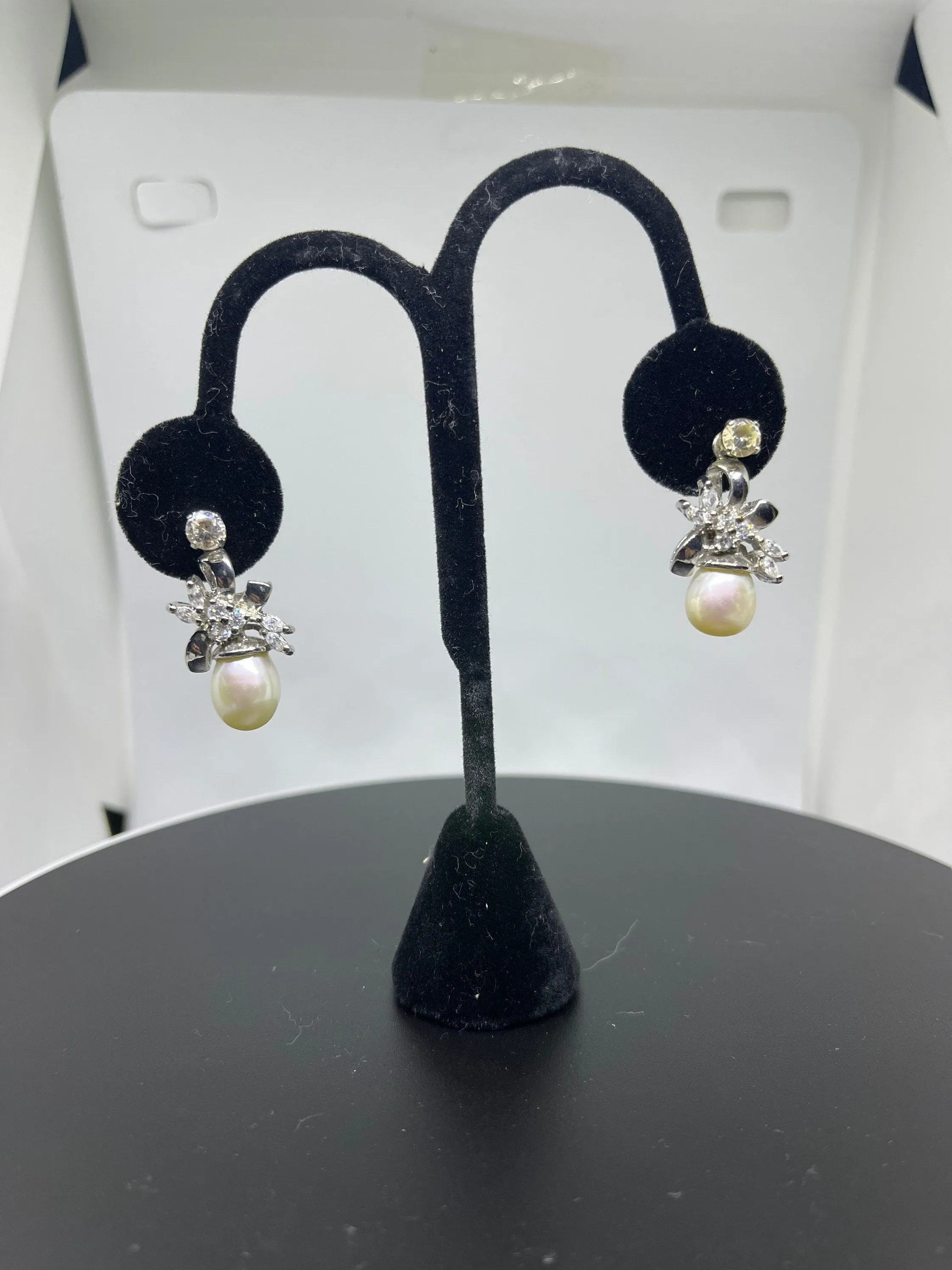 Freshwater Pearl & Cubic Zirconia Sterling Silver Earrings