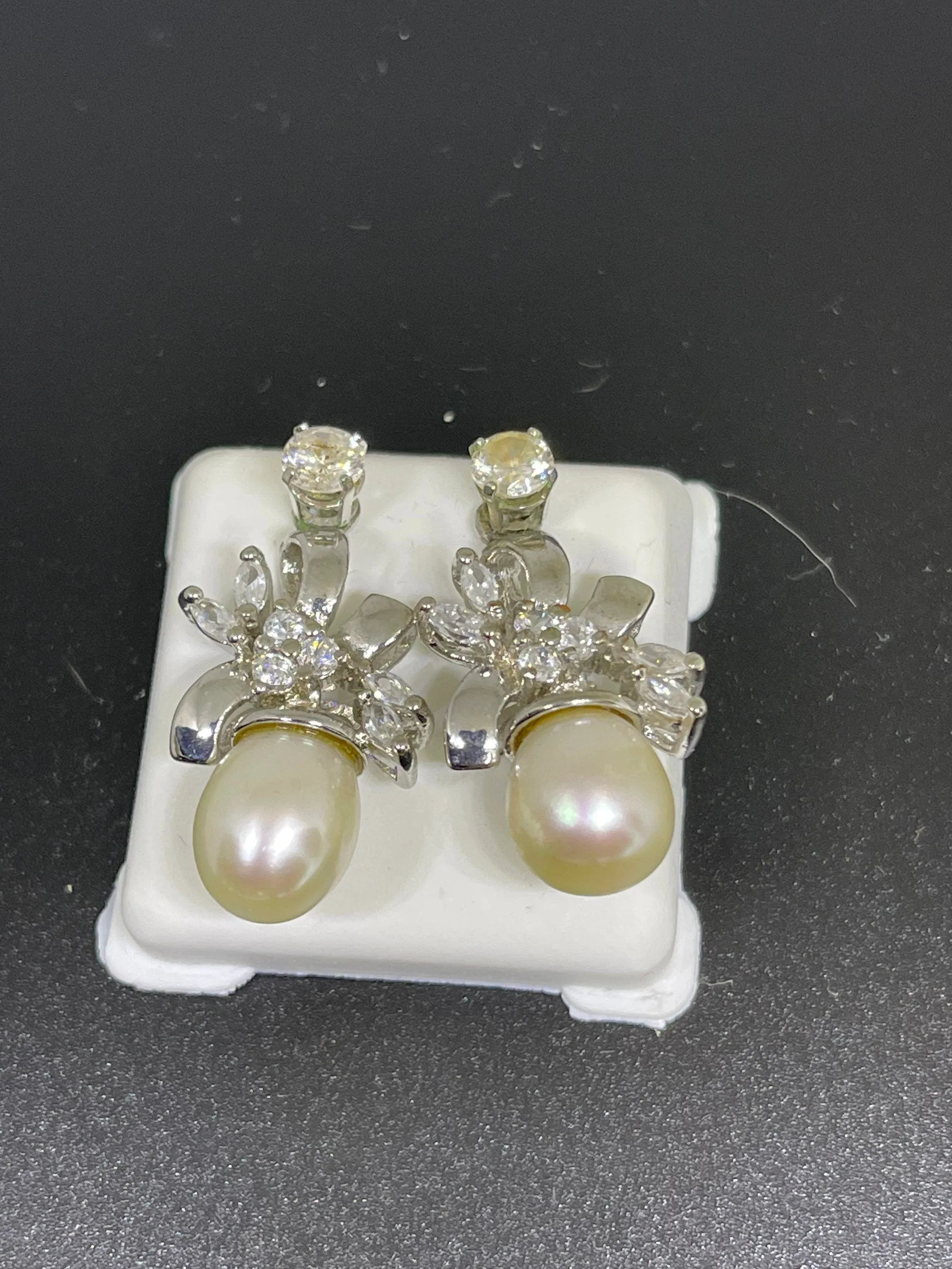 Freshwater Pearl & Cubic Zirconia Sterling Silver Earrings