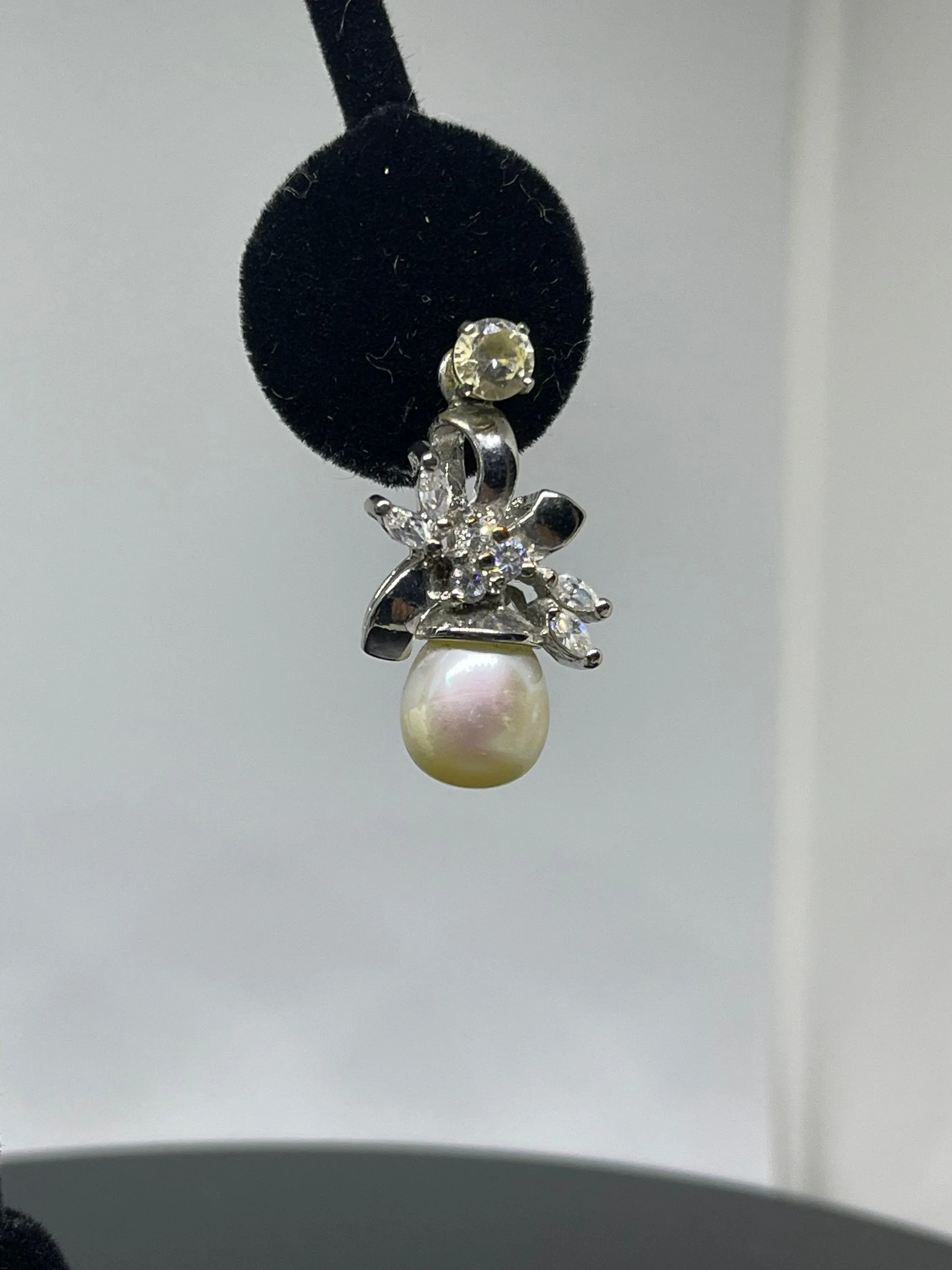 Freshwater Pearl & Cubic Zirconia Sterling Silver Earrings