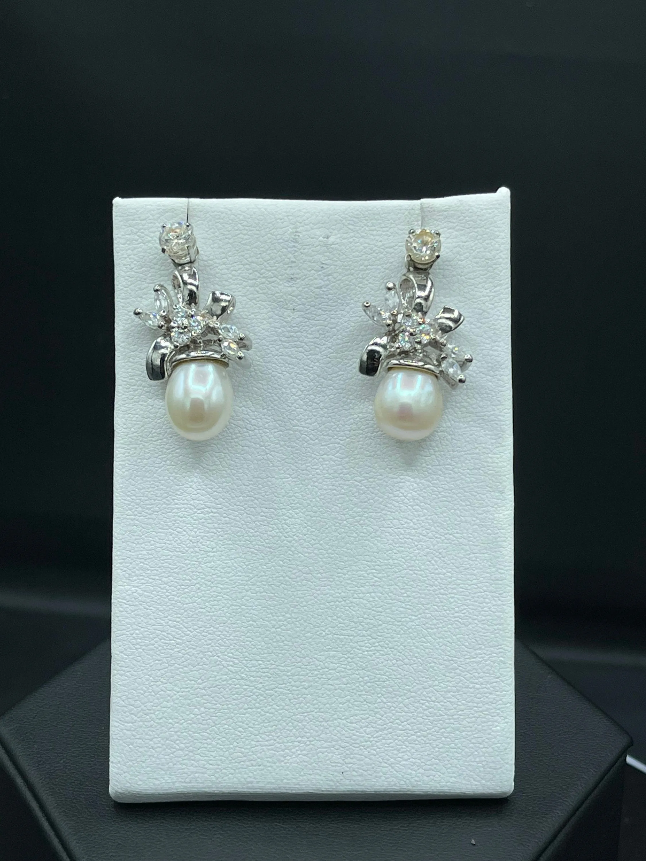 Freshwater Pearl & Cubic Zirconia Sterling Silver Earrings