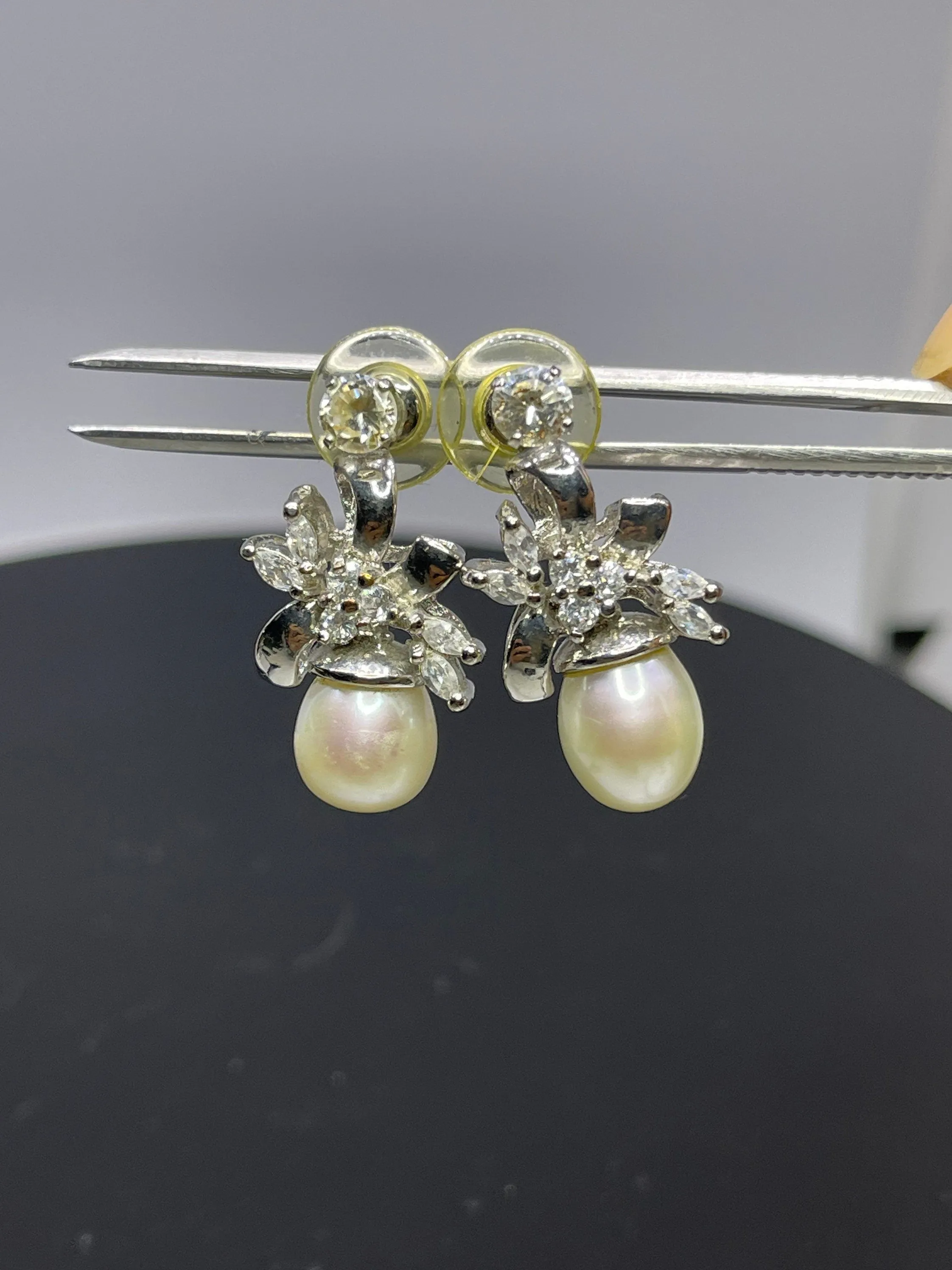 Freshwater Pearl & Cubic Zirconia Sterling Silver Earrings