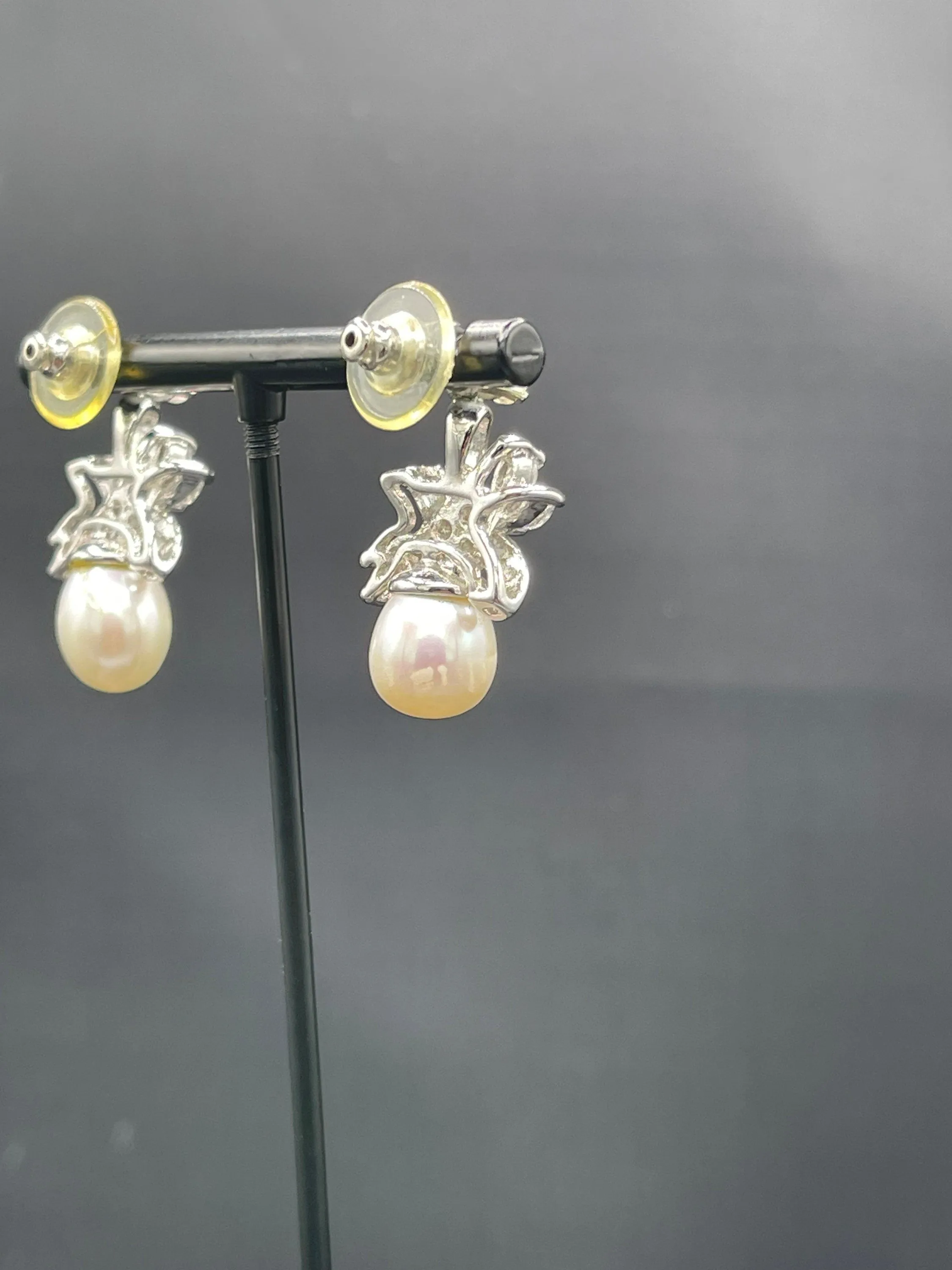 Freshwater Pearl & Cubic Zirconia Sterling Silver Earrings