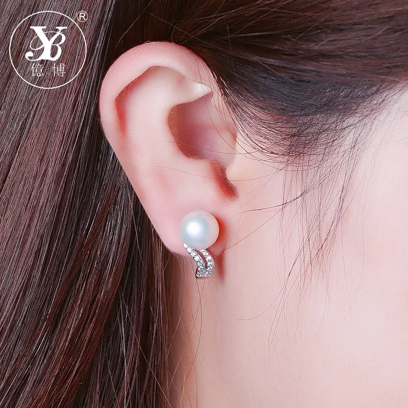 Freshwater Pearl Earring Round 7X7mm White 925 Sterling Silver Fine Jewelry Wedding Gift For Women