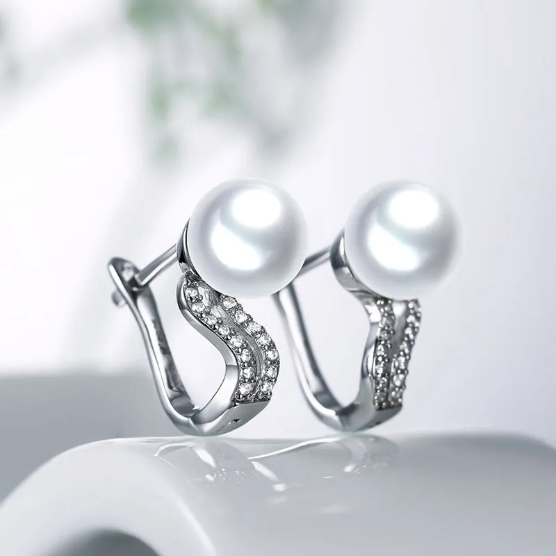 Freshwater Pearl Earring Round 7X7mm White 925 Sterling Silver Fine Jewelry Wedding Gift For Women