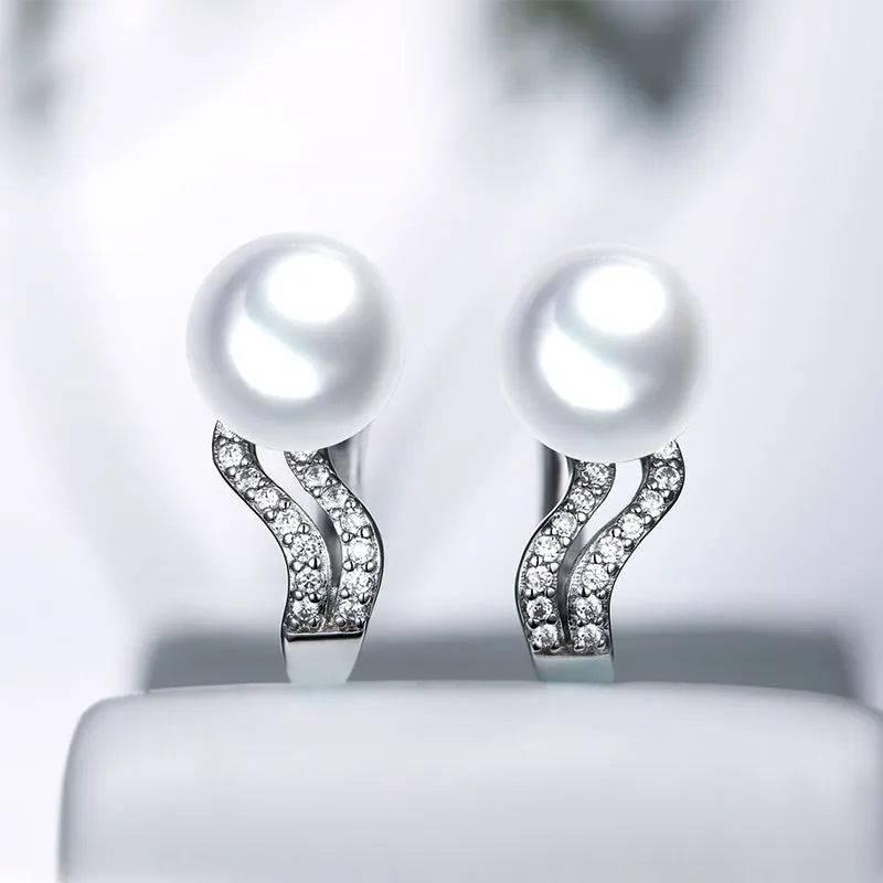 Freshwater Pearl Earring Round 7X7mm White 925 Sterling Silver Fine Jewelry Wedding Gift For Women