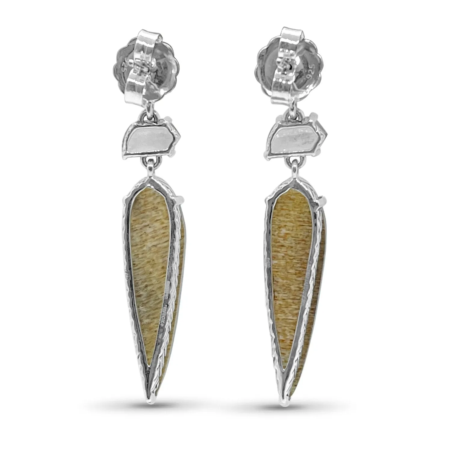 Galactical Champagne and Natural Quartz Mother of Pearl and Sunstone Earrings in Sterling Silver
