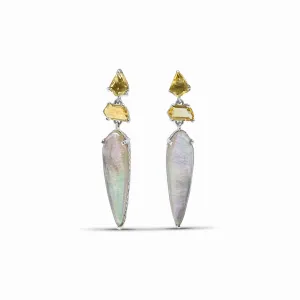 Galactical Champagne and Natural Quartz Mother of Pearl and Sunstone Earrings in Sterling Silver