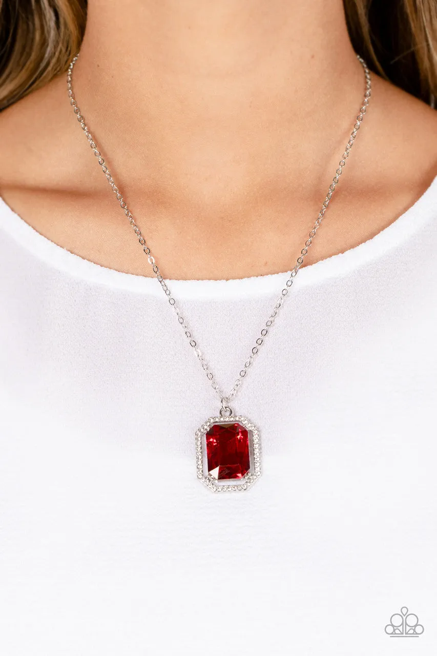 Galloping Gala - Red - Emerald Cut Gem Paparazzi Short Necklace