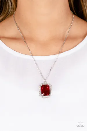 Galloping Gala - Red - Emerald Cut Gem Paparazzi Short Necklace